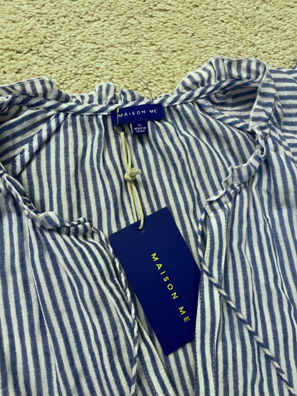 NWT Maison Me Maisonette Blue White Simone Stripe Seersucker Tiered Maxi Dress L - Picture 5 of 8